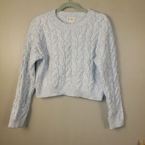 JESSICA SIMPSON Very Soft Cropped Cable Knit Sweater Women's Sz L Solft Gray
